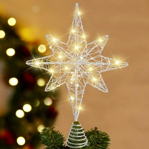 Decoración Para Árbol De Navidad Dulefun Silver Star Con 20 Luces Led