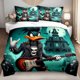 thumbnail image 1 of 3pcs Bedding set Bedding Set | Punk Rock Duck Guitarist Haunted House Print Gothic Cartoon Comforter Cover, 1 of 1