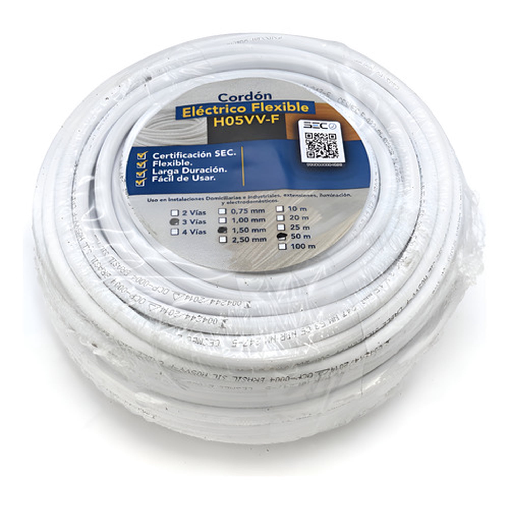 Cable Cordón Eléctrico Sil Flexible 3x2,50mm2 50m Blanco Sec Blanco