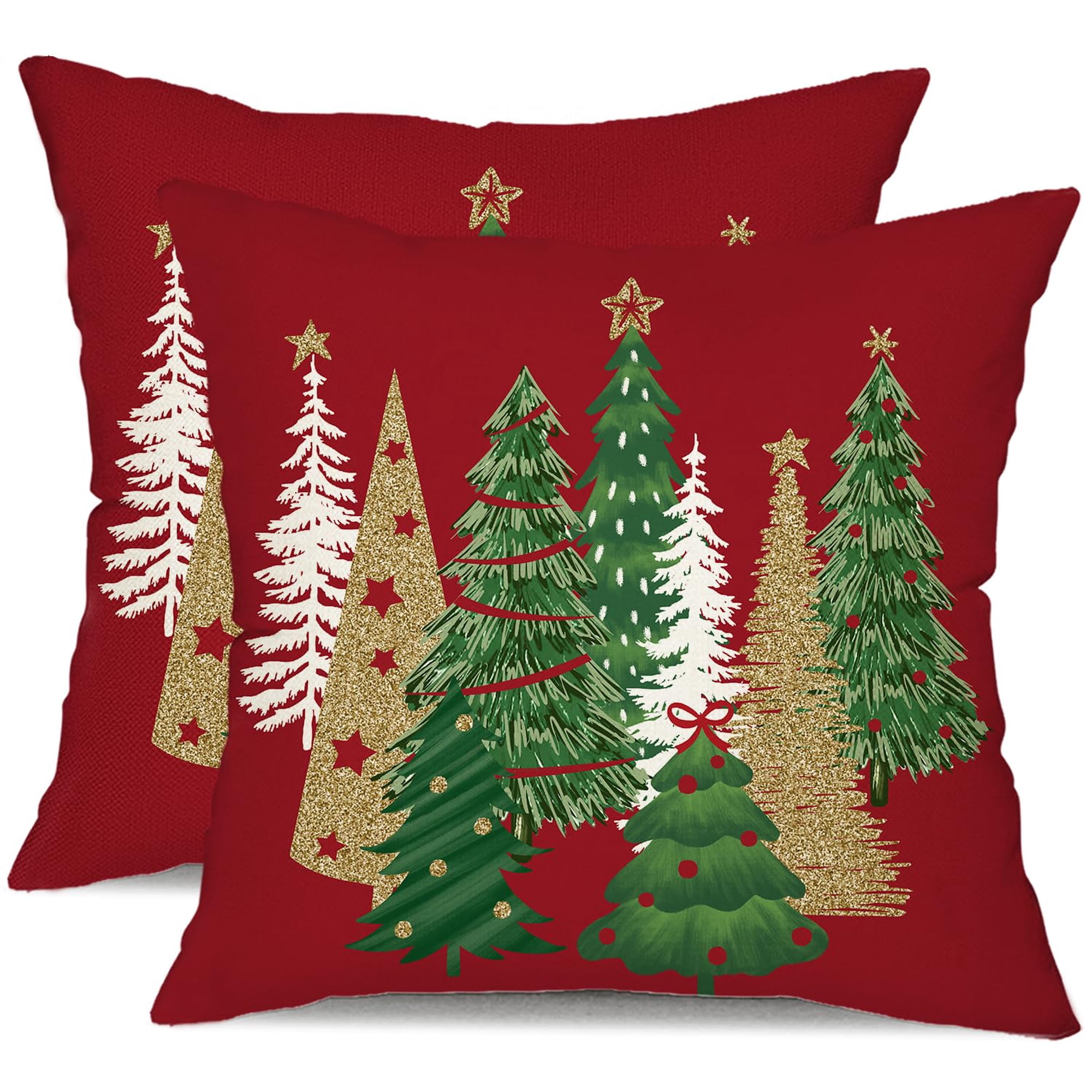 Xusx111 - Cubiertas De Almohada De Navidad 18x18 Pulgadas Conjunto De 2 Almohadas Decorativas Rojas Del Árbol De Navidad Para La Decoración De Navidad De Invierno Para El Sofá Del Hogar