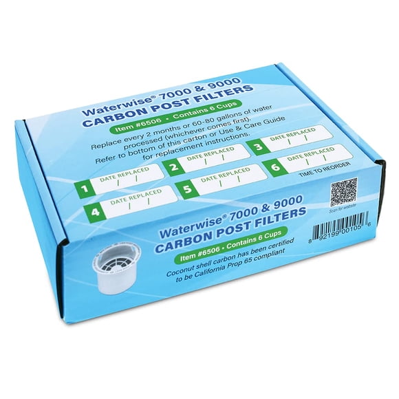 Filtros de carbón postfiltro Waterwise 7000 para destiladores, paquete de 6