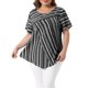 thumbnail image 1 of Agnes Orinda Blusa de Mujer Talla Grande Cuello Redondo Manga Corta a Rayas Elegante Casual Moda Camiseta 4X Negro, 1 of 6