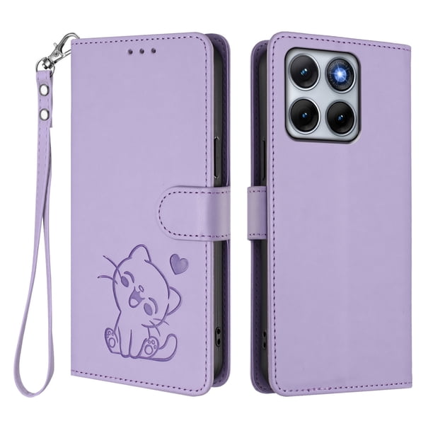 Motorola Edge 70 Fusion Funda Billetera con Estampado de Gato, Lila Claro