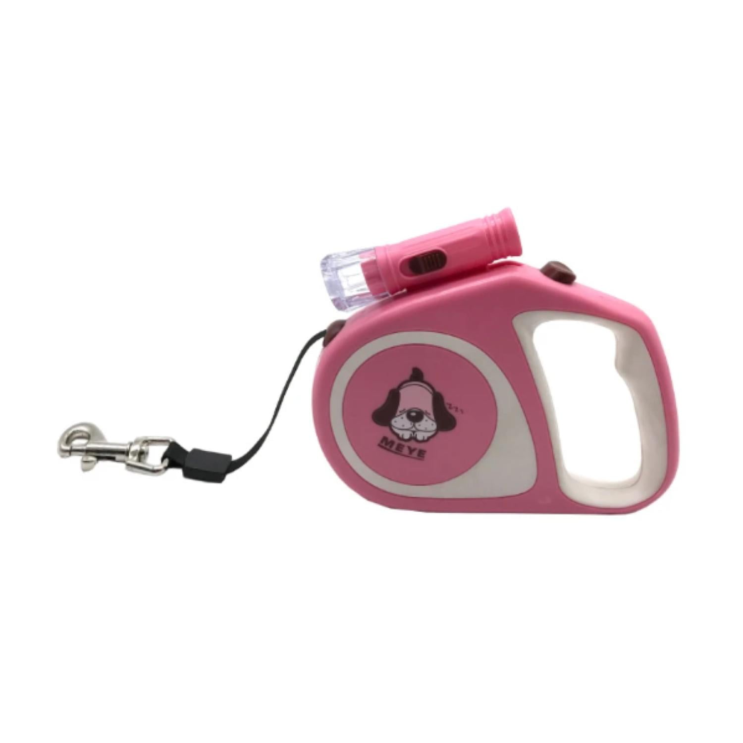 Cuerda Retractil 5M Con Linterna Para Paseo De Mascotas Rosado