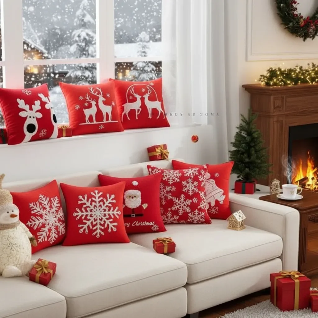 Casadeliacl - 6pcs Funda De Cojín De Sofá De Navidad De 45x45cm Decoración Dorado Oscuro
