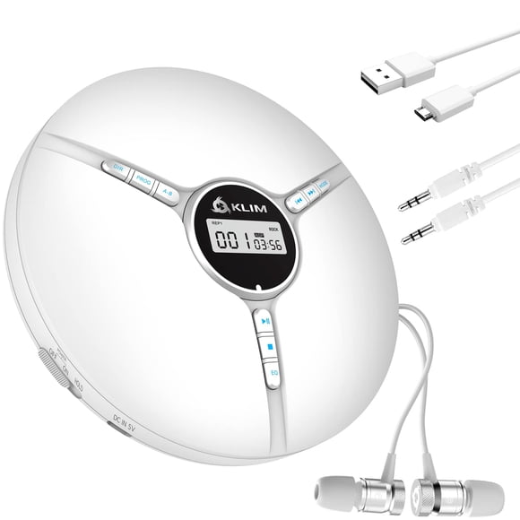 Reproductor de CD portátil KLIM Discman con batería integrada, blanco