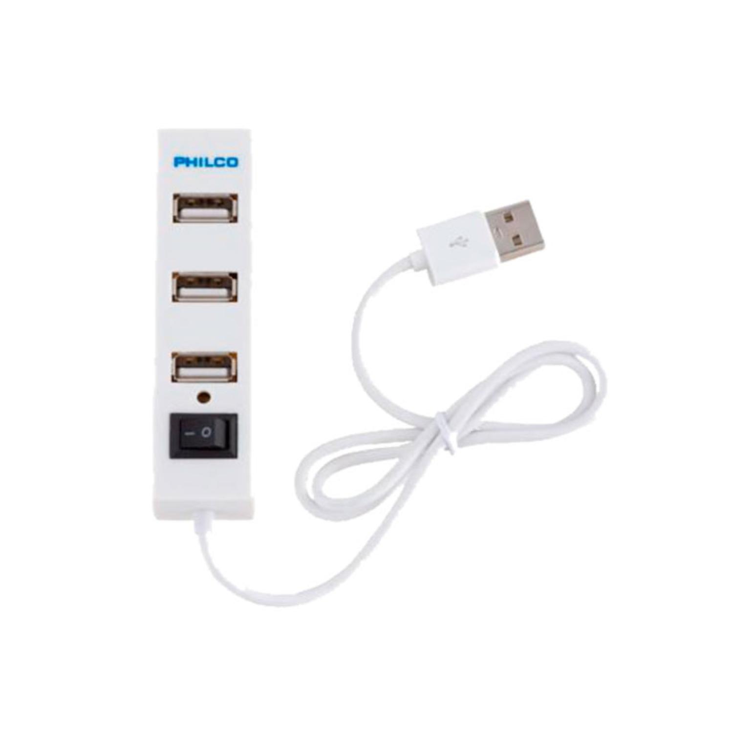 Philco - Mini Hub 2.0 4 Puertos Usb Con Encendedor Blanco