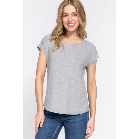 Top Corto de Punto Acanalado Dolman Slv, Gris Jaspeado, Talla S