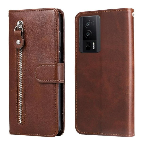 Funda con Cremallera para Xiaomi Poco F5 Pro, Carcasa Cartera de Cuero PU con Soporte y Tarjetero