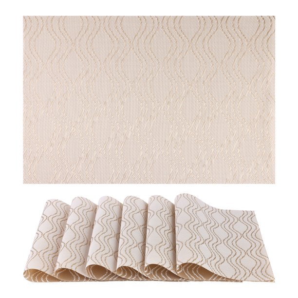 Juego de 6 manteles individuales de plástico para decoración de mesa de comedor, lavables, manteles de cocina, limpiar con un paño, dorado, 17.7*11.8 pulgadas
