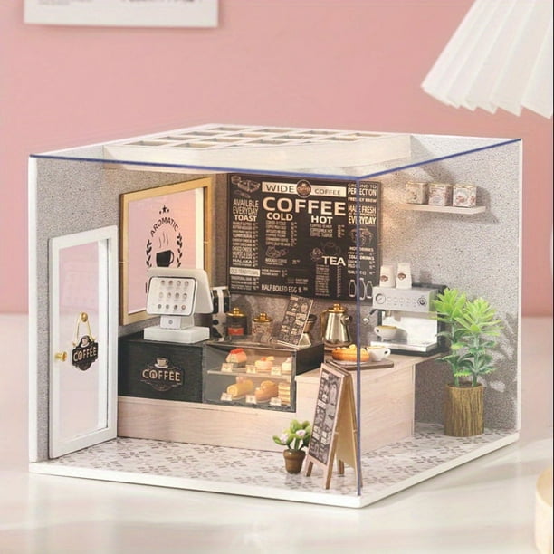 Coffee Shop 3d Three-dimensional Puzzle Diy Handmade House Assembly Model Gift For Girls Kids Toy Girls