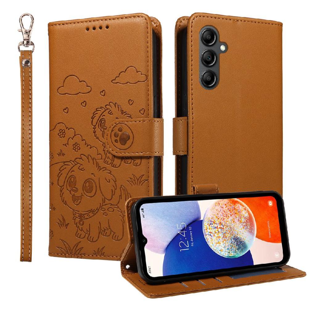 Funda Billetera Foxdock Compatible Con Samsung Galaxy A14, Diseño Perrito Tierno, Ranuras Para Tarjetas Y Soporte Plegable
