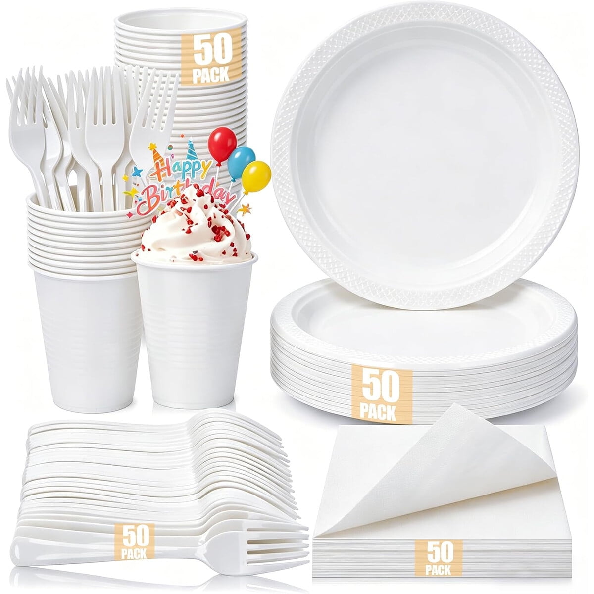 Set Desechable Cliytica 200 Piezas: Platos De 9 Pulgadas, Vasos, Cubiertos Y Servilletas
