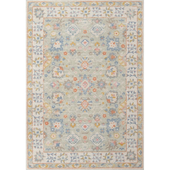 Area Rug Momeni Anatolia, color azul claro, 60 cm x 90 cm, lana y nailon