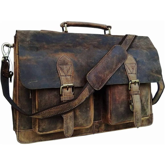 Bandolera De Cuero Para Hombre Portátil De 18 Pulgadas Retro Marrón