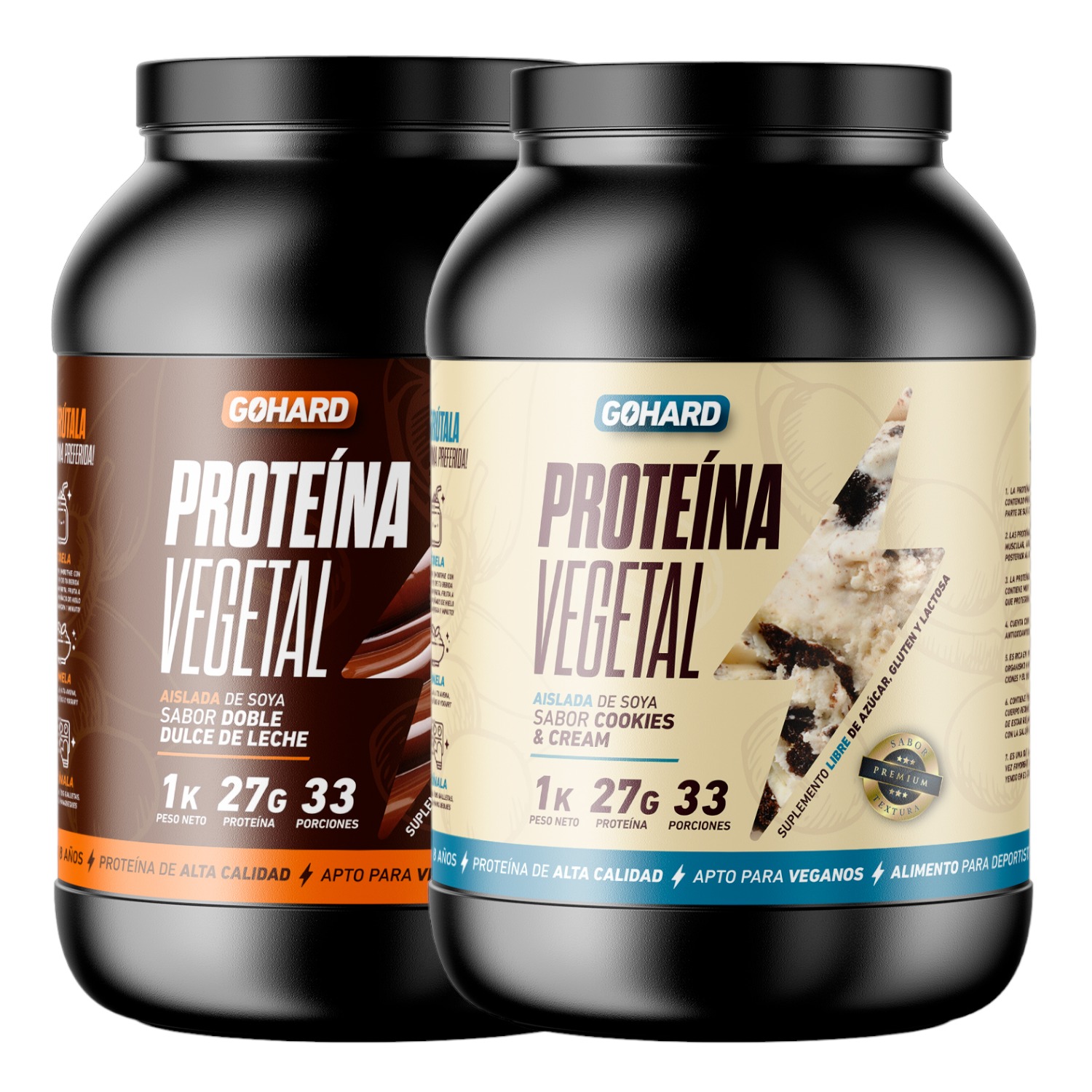 Gohard - Pack Proteinas Vegetales 2Kg Total 66Sv Dulce De Leche-Cookies And Creams