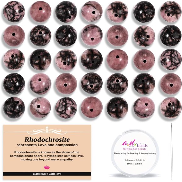 AD Beads: cuentas redondas naturales de rodonita, 8 mm, 110 piezas