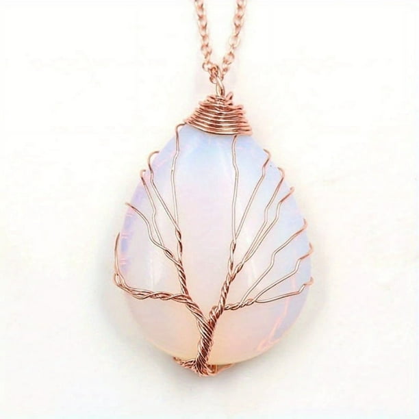 Healing Stones Tree of Life Necklace with Tiger Eye and Amethyst Crystals - Chakra Jewelry for Men and Women - Copper Wire Wrap Gemstone Pendant