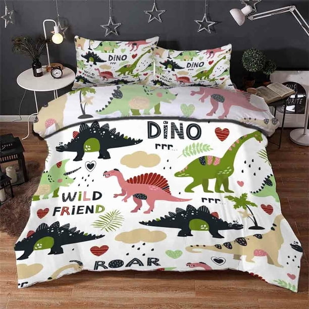 Unicorn Dinosaurs Duvet Quilt Covers Pillow Case Bedding Sets3-Piece Bedding Set (1 Duvet Cover + 2 Pillow Shams)