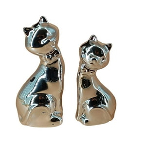 El Edén - Adorno Decorativo De Cerámica Diseño Pareja De Gatos Color Plateado