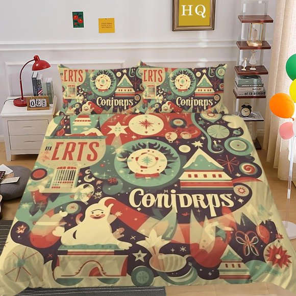 Retro Christmas Duvet Cover Bedding Set Pillowcase 3-Piece Bedding Set