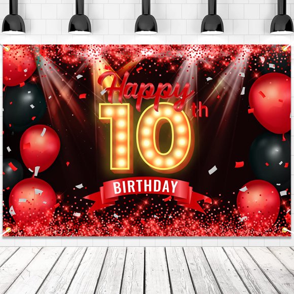 Cartel de telón de fondo NC Happy 55th Birthday rojo y negro