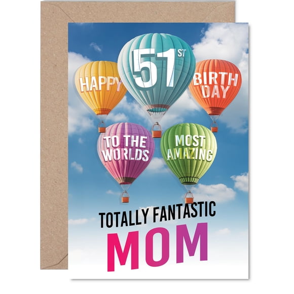 Tarjeta de felicitación para mamá, 51 cumpleaños, diseño de globo aerostático para regalar a mamá