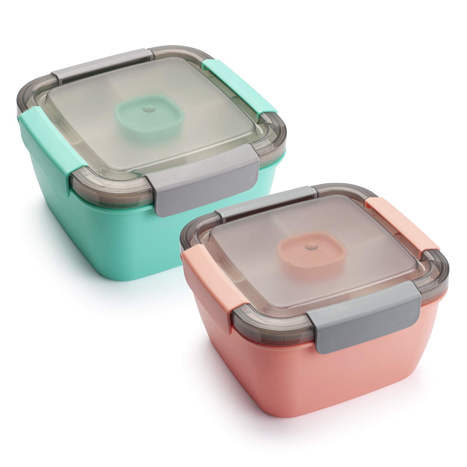 Recipientes Para Ensalada Freshmage, 1.5 L, Paquete De 2 Con 3 Compartimentos