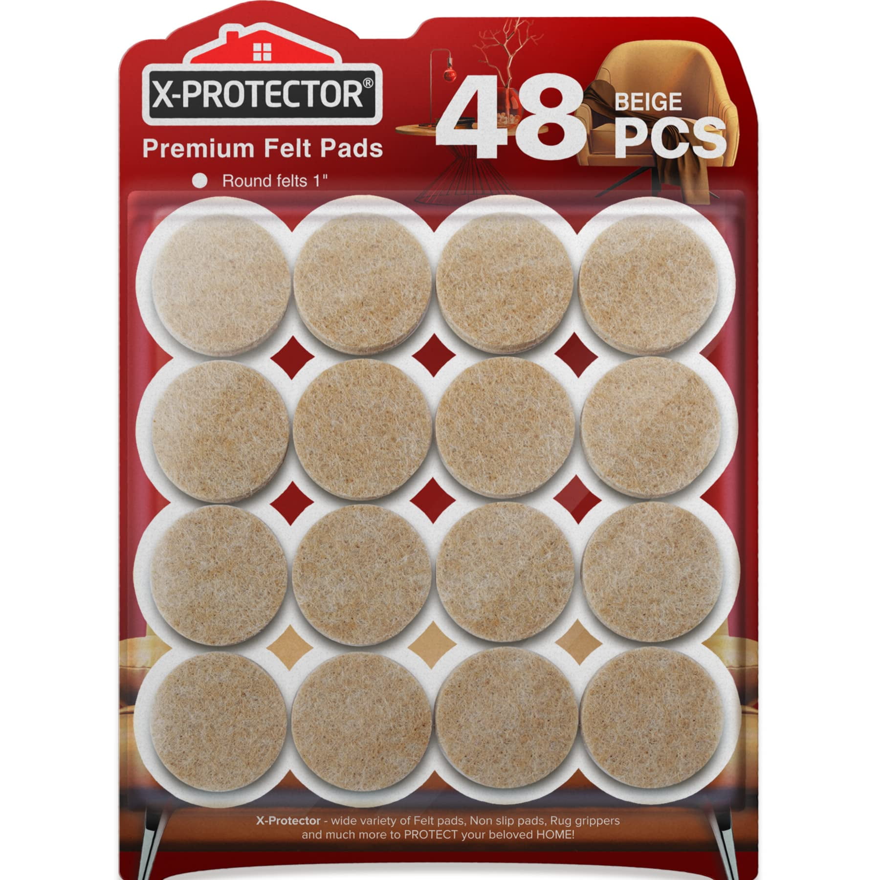 Furniture Pads X-protector, De Fieltro Para Silla, 48 Unidades, Para Pisos De Madera
