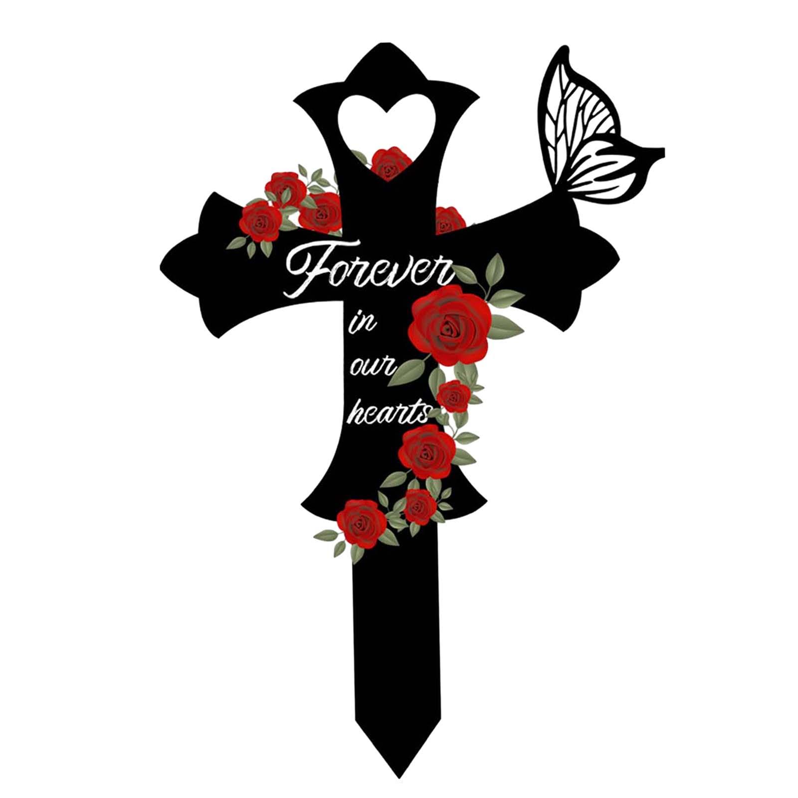 Ioensy - Placa Cruzada De Metal Con Estaca Cruzada Conmemorativa Del Cementerio Para Jardín Exterior Al Aire Libre