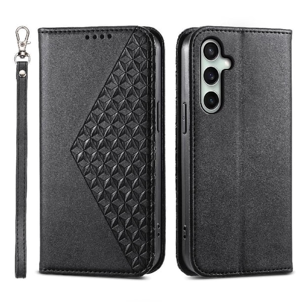Funda Flip FOXDOCK para Samsung Galaxy S24 FE , Estilo Billetera con Diseño Rombo, Correa de Mano y Soporte, Uso Diario