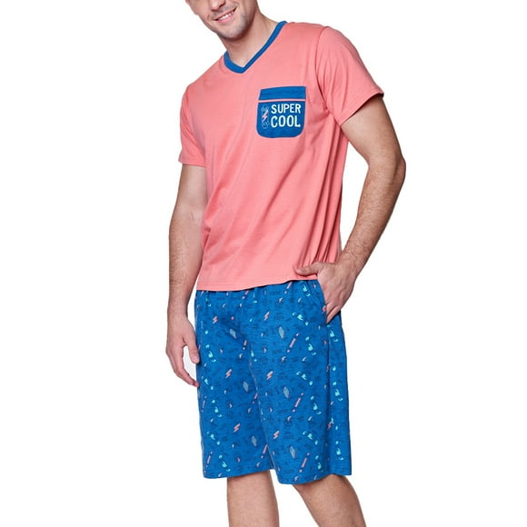 Pijama Corto Hombre Escote V Coral S