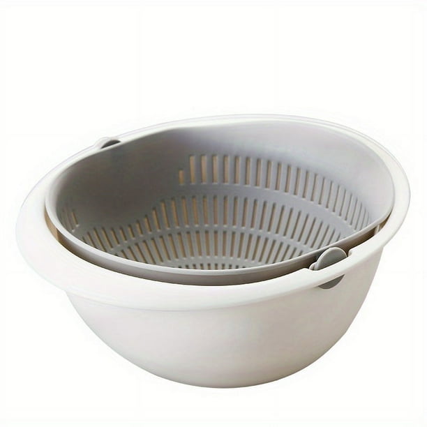 Effortlessly Wash and Store Your Produce with our Double Drain Basket Bowl - Rotating Drainer and Vegetable Cleaning Colander Tool for Kitchen Pasta, Fruits, and Vegetables - Space-saving Design - 1pc