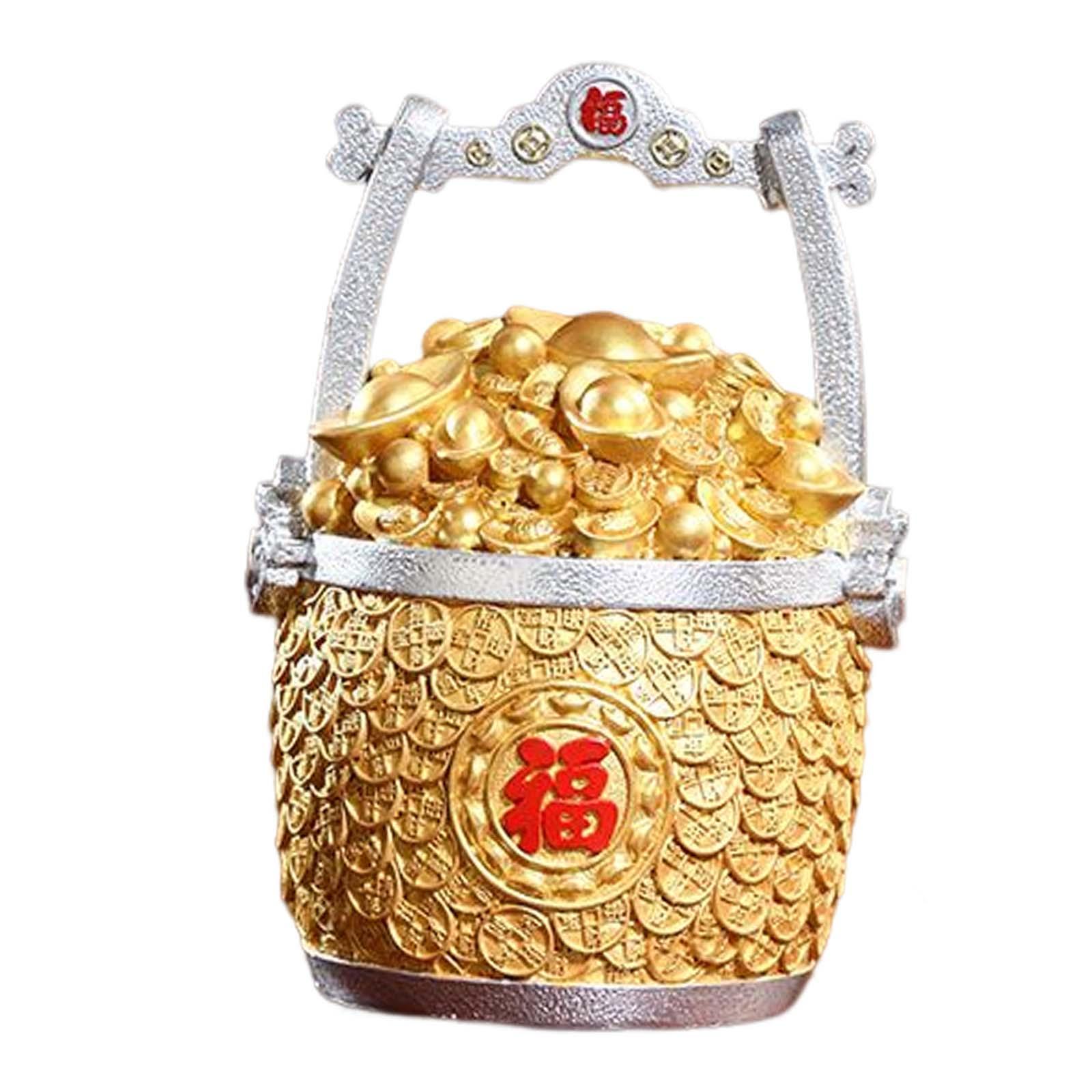 Magideal - Año Nuevo Chino Lingotes Cubo Escultura Mesa Centro De Mesa Tesoro Caso Resina Decoración Cornucopia Estatua Para Mesa Oficina Inauguración De La Casa