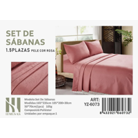 Todostore - Set De Sabanas Plaza Y Media Rosada 200 Hilos + 1 Funda De Almohada