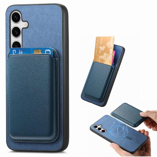 Funda de Cuero Magnética con Tarjetero para Samsung Galaxy S25 Plus Cubierta Delgada Azul