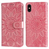 Funda Tipo Cartera Foxdock Para Iphone Xr , Diseño Girasol En Relieve, Cuero Pu, Cierre Magnético, Soporte Y Tarjetero