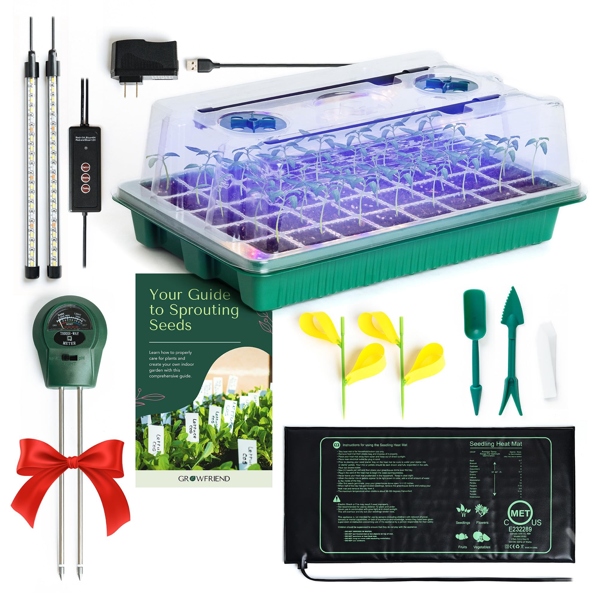 Growfriend - Kit De Inicio De Semillas Con Bandeja De 40 Celdas Y Luces De Cultivo