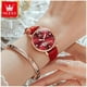thumbnail image 3 of Reloj elegante de mujer correa cuero rojo diseño corazón cristales para uso diario, 3 of 3