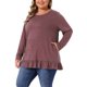 thumbnail image 4 of Agnes Orinda Túnicas Casuales de Talla Grande para Mujeres Cuello Redondo Manga Larga Dobladillo con Volantes Blusas Sueltas con Bolsillos Burdeos 1X, 4 of 6