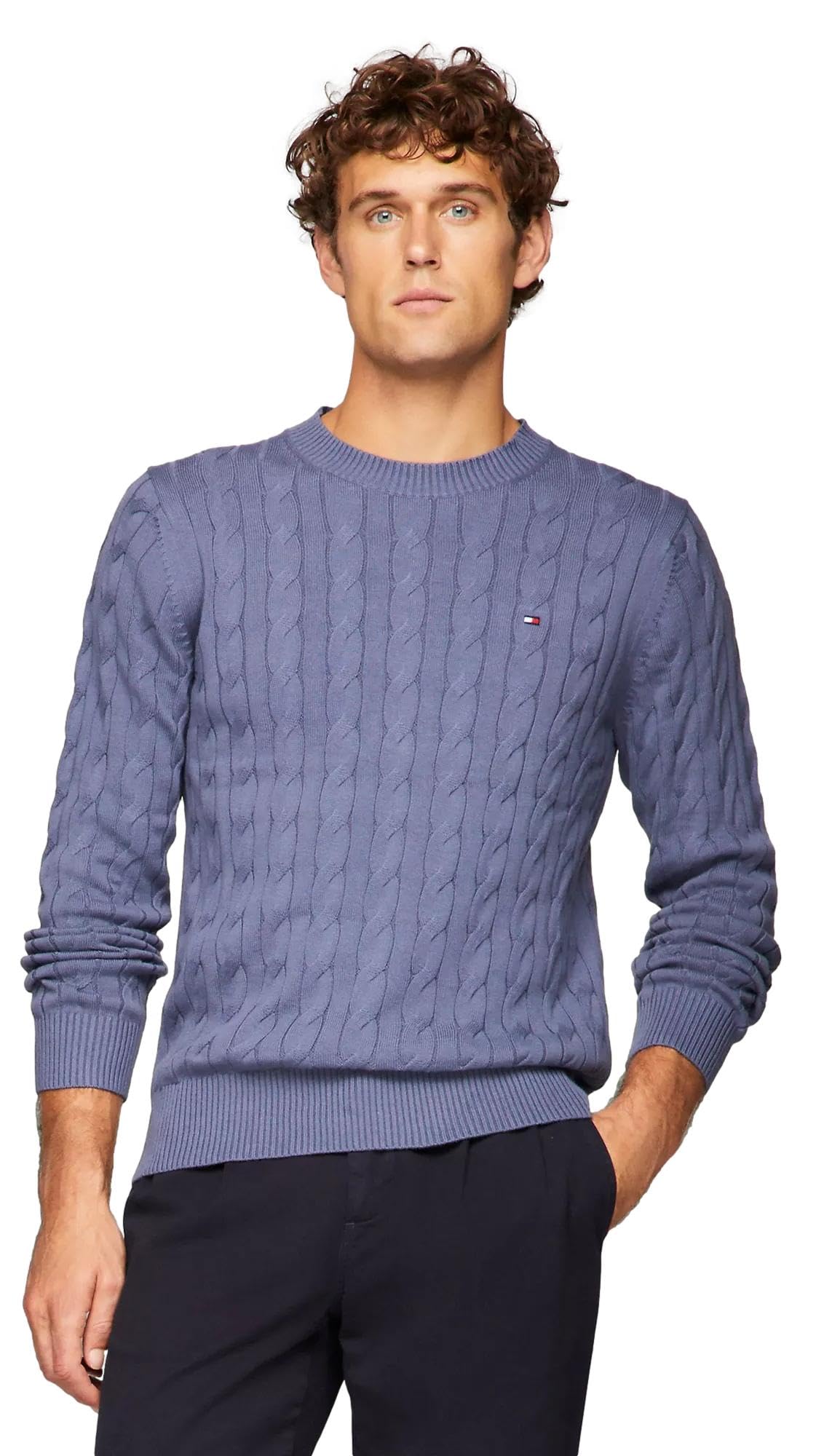 Jersey Tommy Hilfiger De Punto Trenzado Para Hombre, Color Índigo Desteñido, Talla M