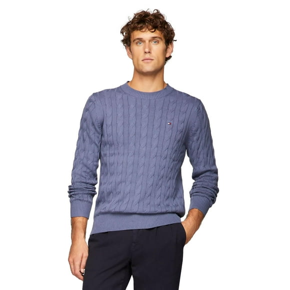 Jersey Tommy Hilfiger de punto trenzado para hombre, color índigo desteñido, talla M