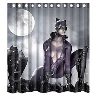 Pinghai - Cortina De Ducha Catwoman Con Ganchos (167 X 183 Cm)