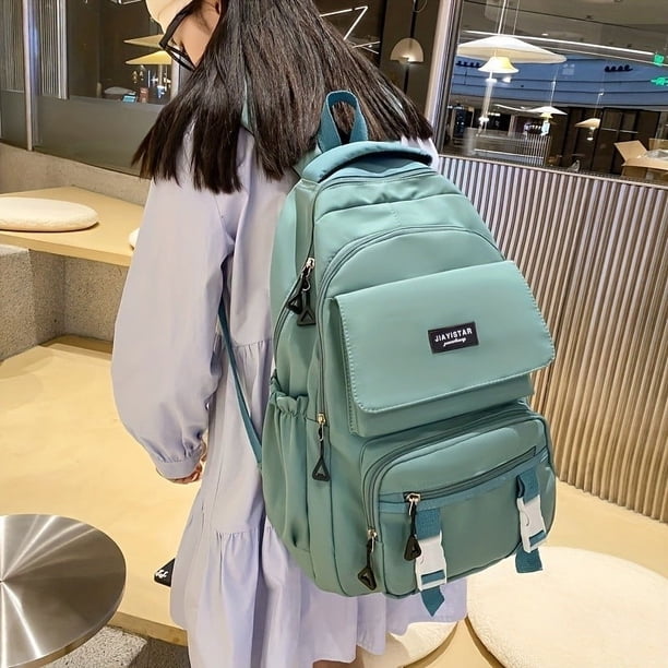 1pc New College Student Backpack, Fashion Simple Student Schoolbag, Multifunctional Schoolbag, Solid Color Student Double Shoulder Bag, Laptop Notebook Computer Bag, Large Capacity Travel Bag