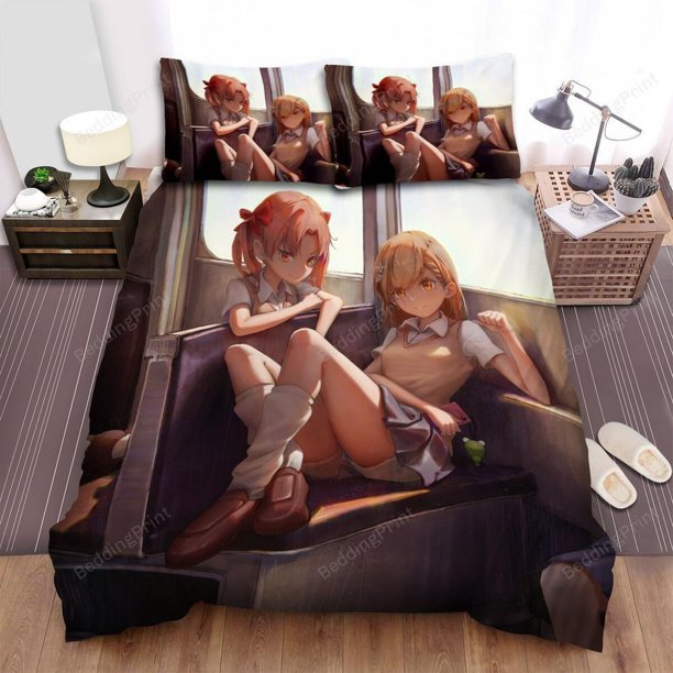 A Certain Scientific Railgun Characters On A Train Quilt Duvet Cover Set3-Piece Bedding Set