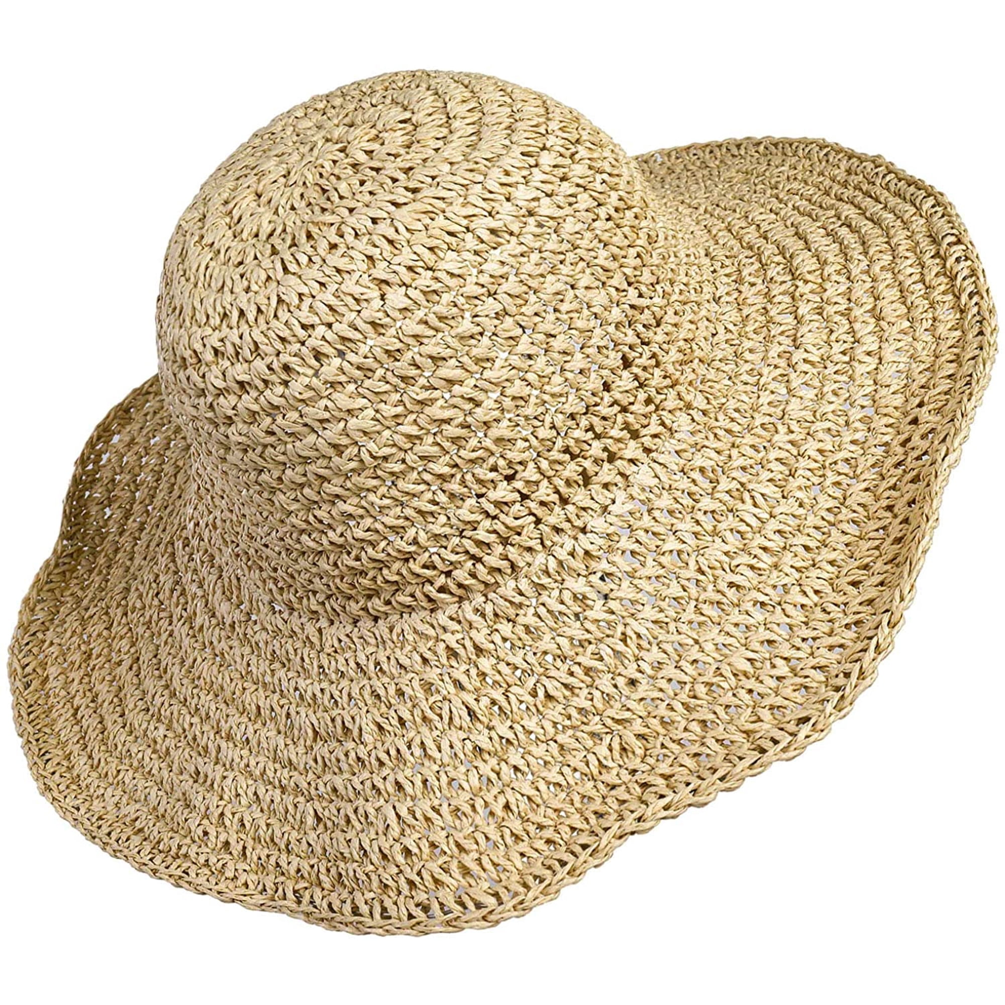 Famoore - Gorra De Playa De Ala Ancha Con Sombrero De Paja Para Mujer Color Beige