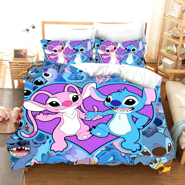 Stitch & Angie Sweet Cartoon Bedding Duvet Cover Soft Comfort Polyester 3D Anime Printing Full Size Bedroom Decoration Kids Gift Bed Sheets