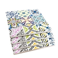 Oem - Set 4 Posavasos Colorido Ceramica Y Corcho 4 Piezas Cuadrado M7