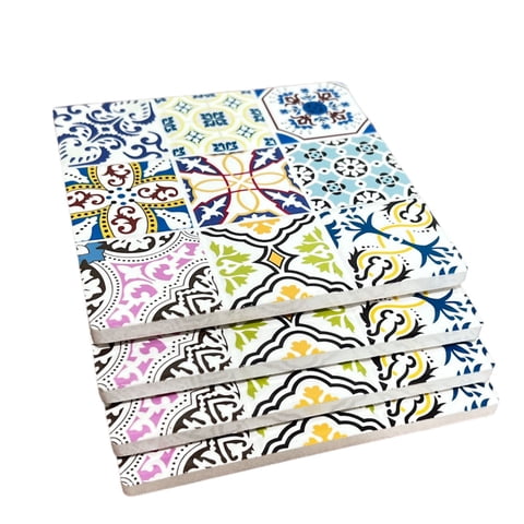 Oem - Set 4 Posavasos Colorido Ceramica Y Corcho 4 Piezas Cuadrado M7