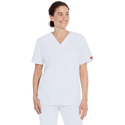 Scrub Top Dickies Unisex Con Cuello En V, Color Blanco
